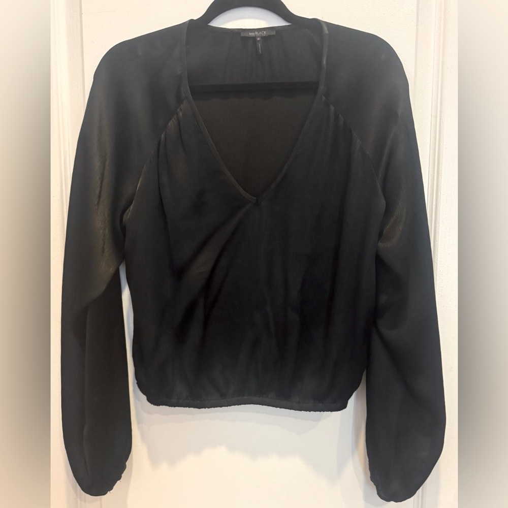BOBI BLACK Sateen Long Sleeve V-Neck Blouse Top Black Medium NWOT